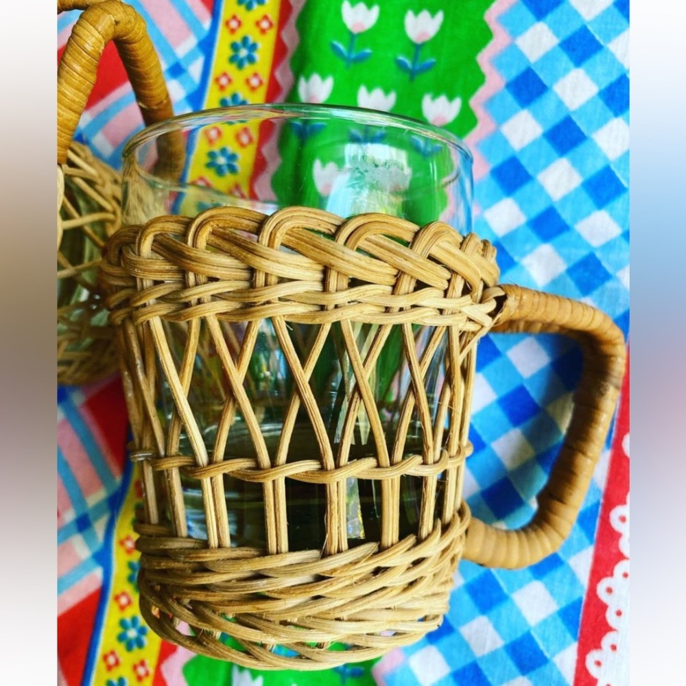 Vintage wicker and glass cups